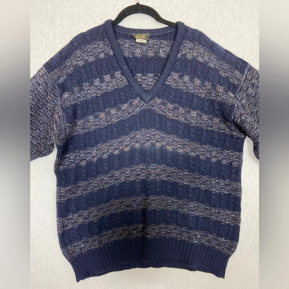 Vintage Eaton Cosby V Neck Pure Wool Knit Sweater Size L Blue - Picture 3 of 10